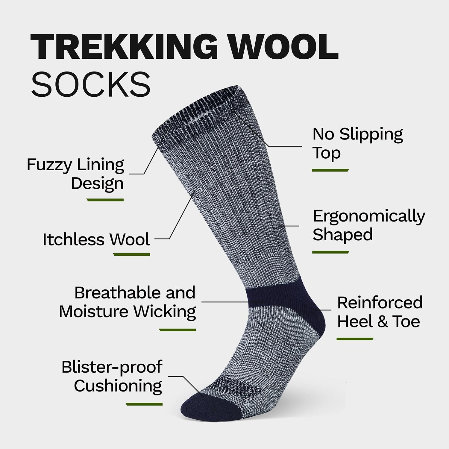Alvada Mens Merino Wool Crew Socks Thermal and Warm Socks for Winter Work Hiking Running 3 Pairs