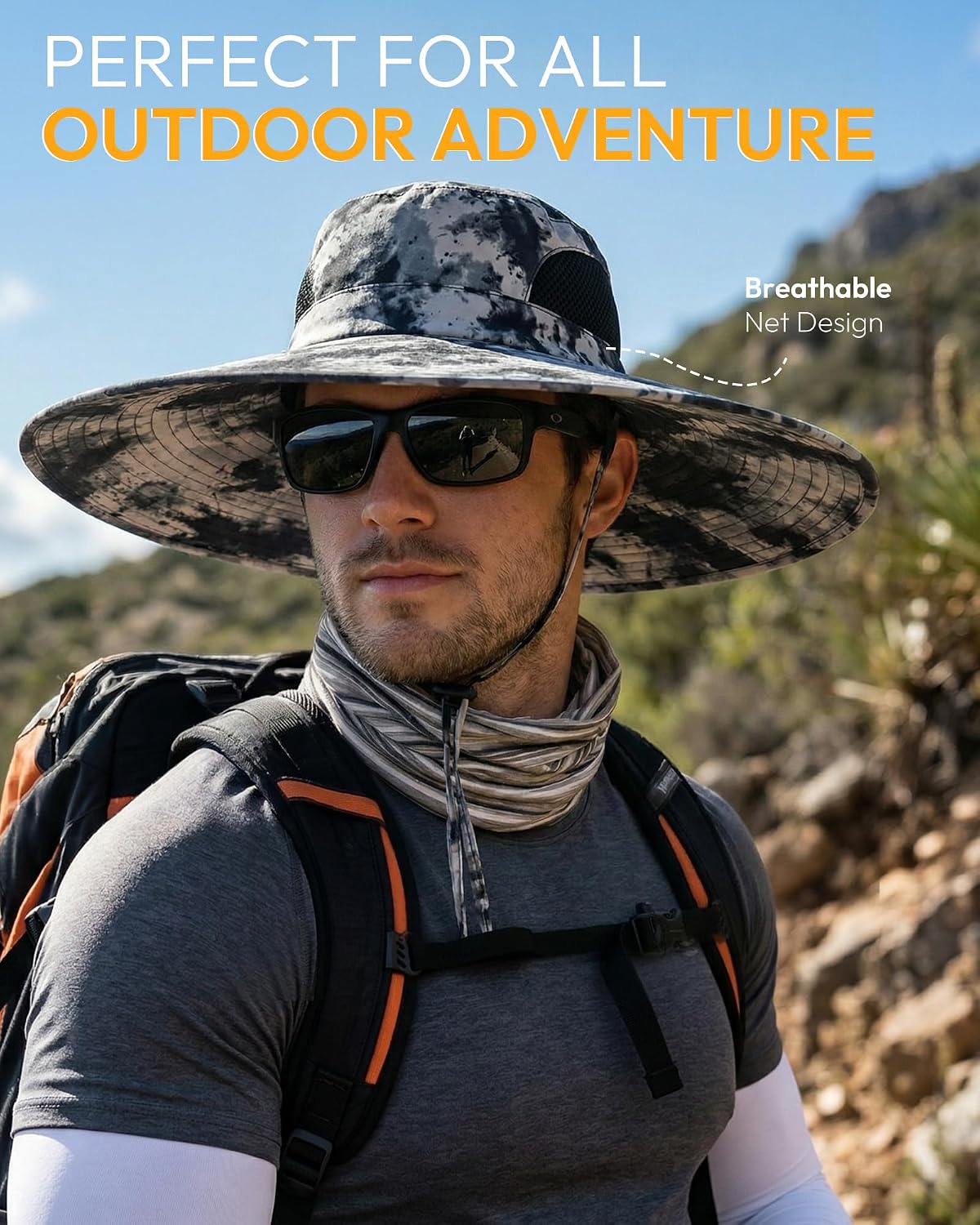 Mens Sun Hat Super Wide Brim Waterproof Breathable Bucket Hats for Men