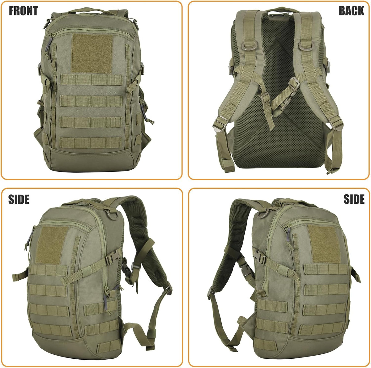 Small Tactical Hiking Backpack, 12L MOLLE Bookbag Daypack for Travel