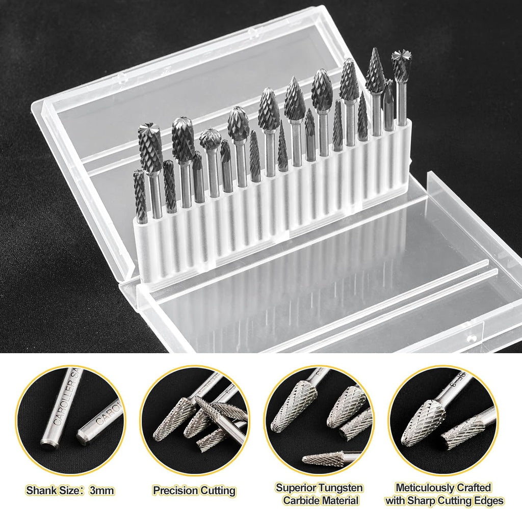 1/8"Shank Tungsten Carbide Burr Set,20PC Double Cut Die Grinder Rotary Tool