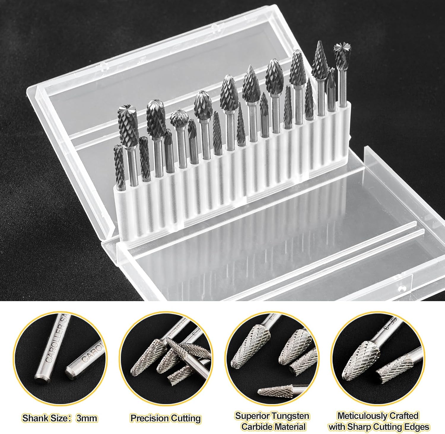 1/8"Shank Tungsten Carbide Burr Set,20PC Double Cut Die Grinder Rotary Tool