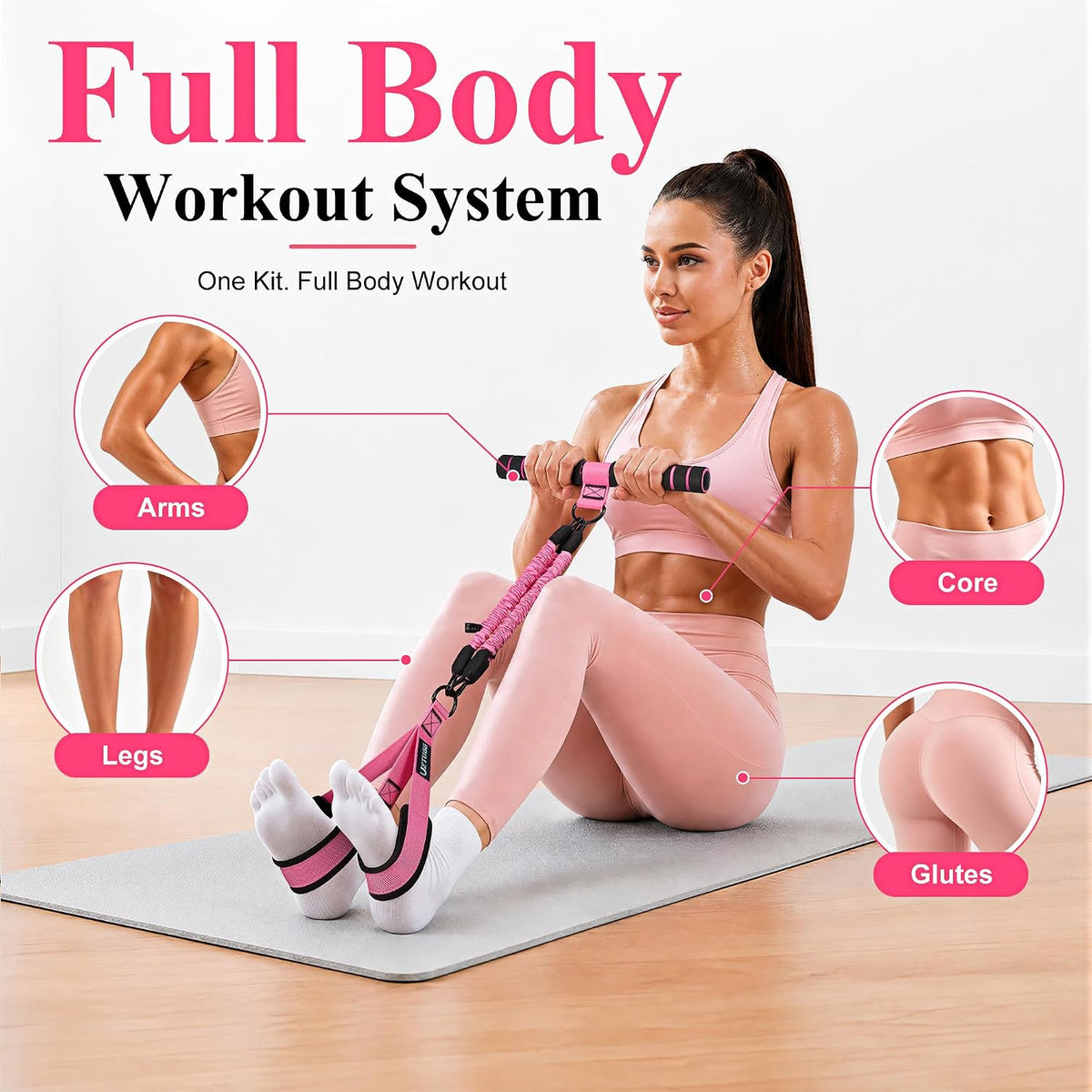 Pedal Resistance Band with Handle, Exercise Bands for AB Workout