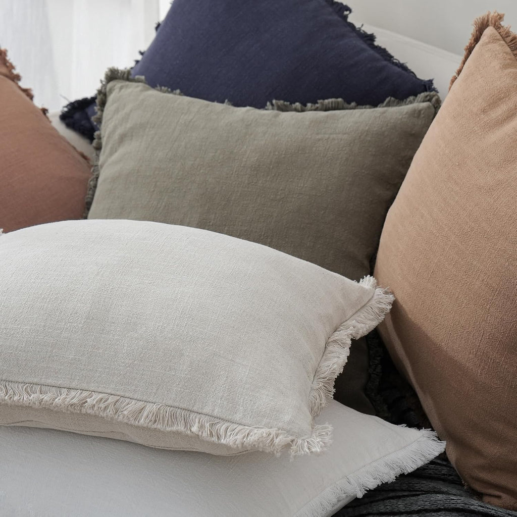 Foindtower Decorative Linen Fringe Throw Pillow Covers 20×20 Inch,Beige