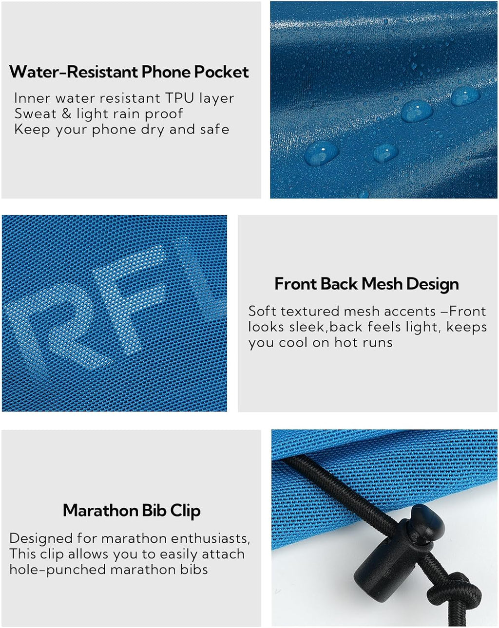 WATERFLY Running Belt Fanny Pack, Runner Race Belt with Bib Clip Blue