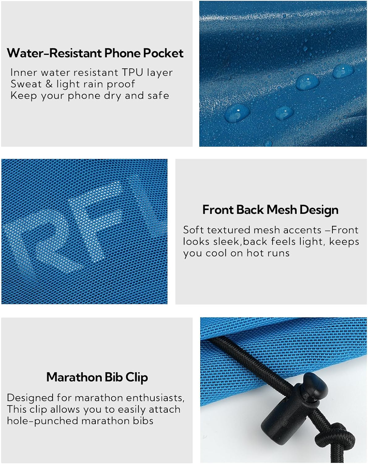 WATERFLY Running Belt Fanny Pack, Runner Race Belt with Bib Clip Blue