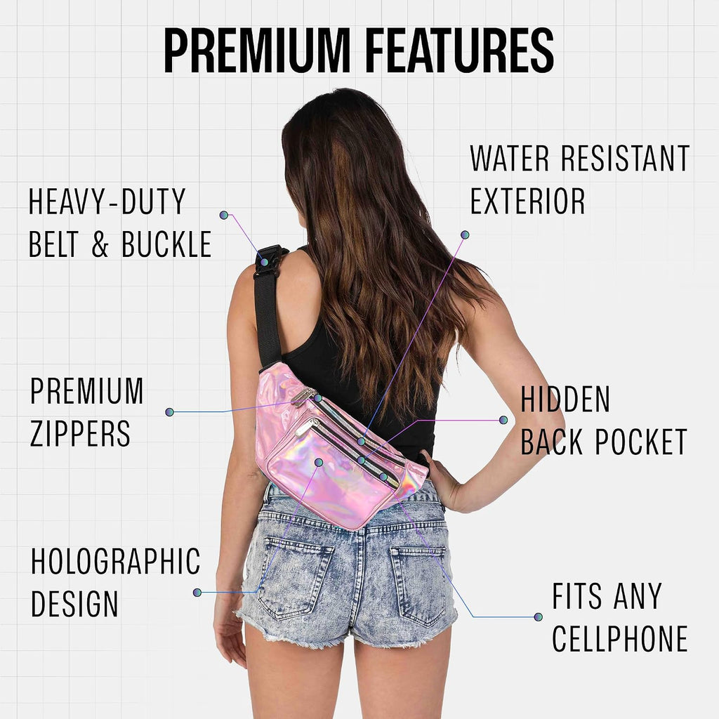 SoJourner Waterproof Holographic Fanny Pack, Pale Pink