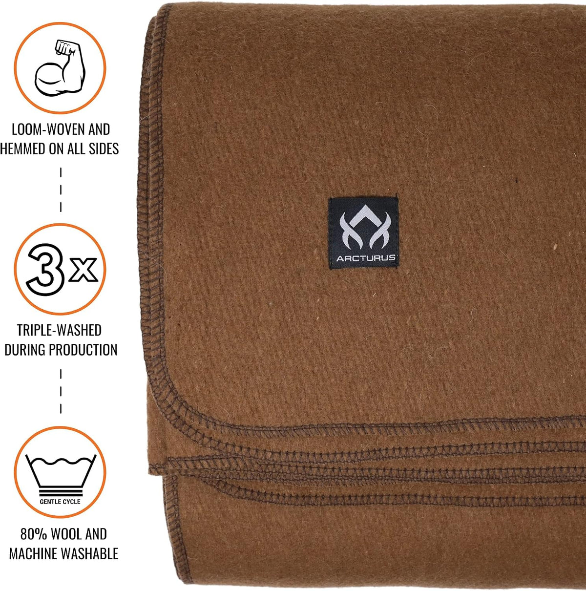 Arcturus Military Wool Blanket - Warm, Thick, Washable - Great for Outdoors, Camping, Stadium Blanket, Picnics, Travel - Car & Bushcraft Survival Kits