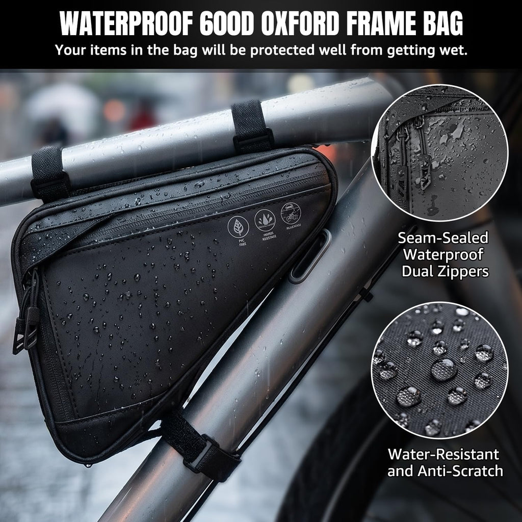 WOTOW Bike Frame Bag - Water-Resistant Reflective Triangle Storage Bag, 2L
