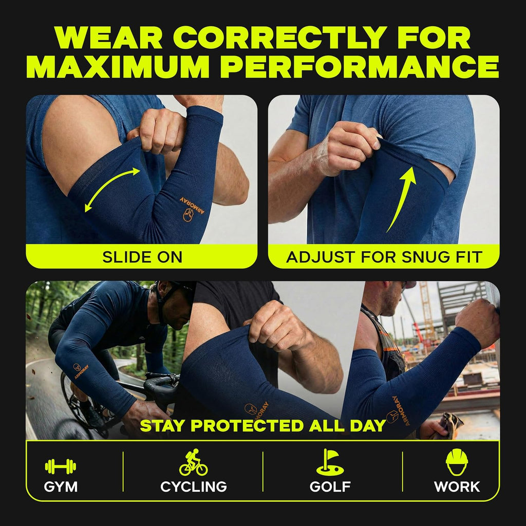 ARMORAY Arm Sleeves for Men and Women - UV Sun Protection Cooling Compression - Tattoo Cover Up Sleeve for Daily Wear & Work
