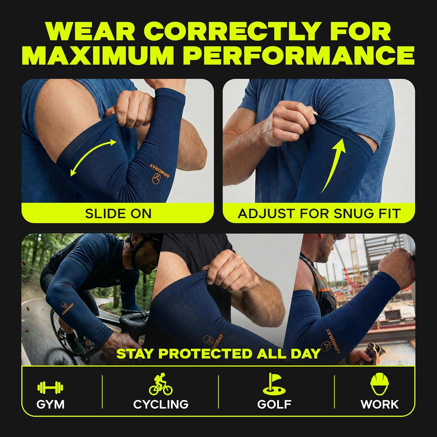 ARMORAY Arm Sleeves for Men and Women - UV Sun Protection Cooling Compression - Tattoo Cover Up Sleeve for Daily Wear & Work