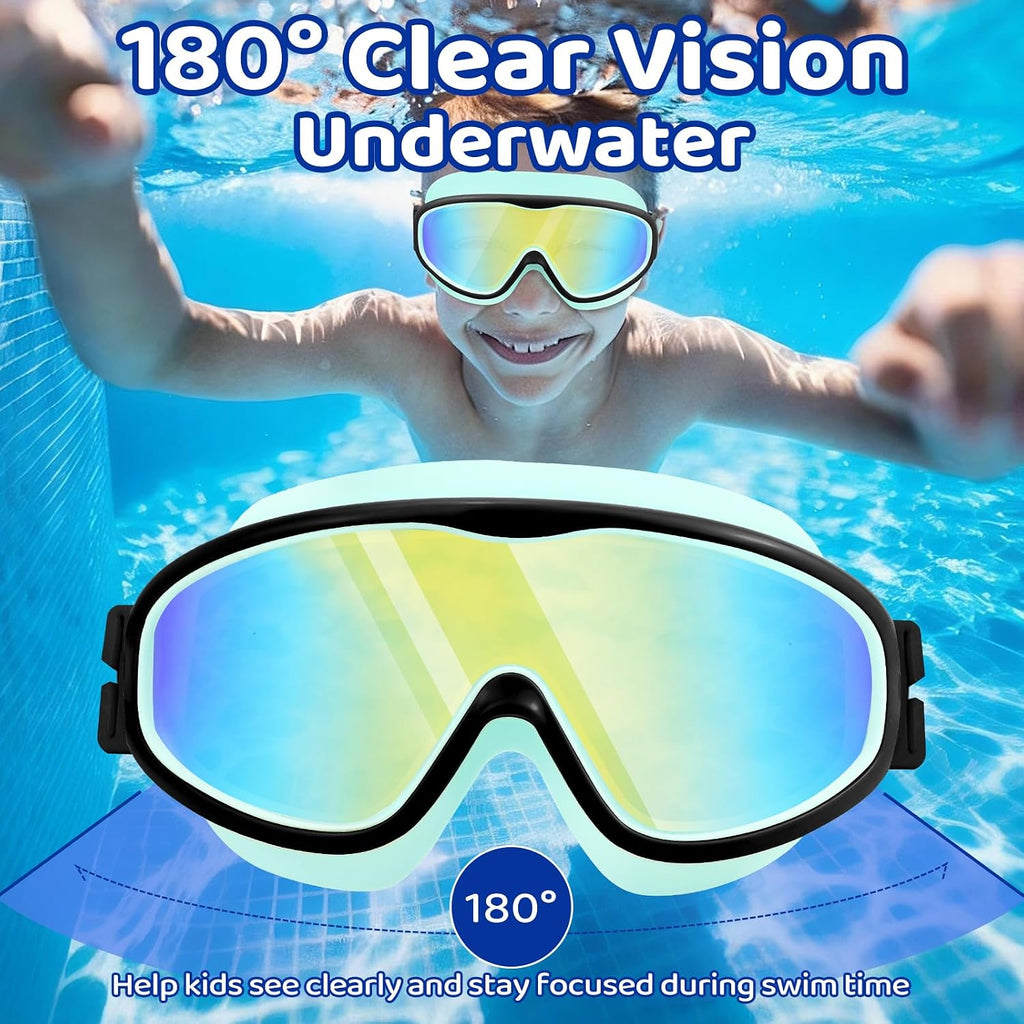 Vvinca Kids Goggles for 3-14, Kids Swim Goggles with Fabric Strap Anti Fog