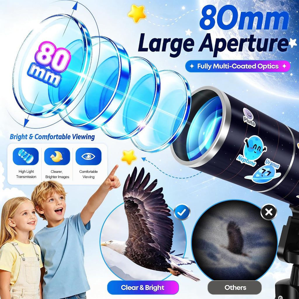 80mm Portable Telescope Kit for Adults & Kids with Pop-Up Tent