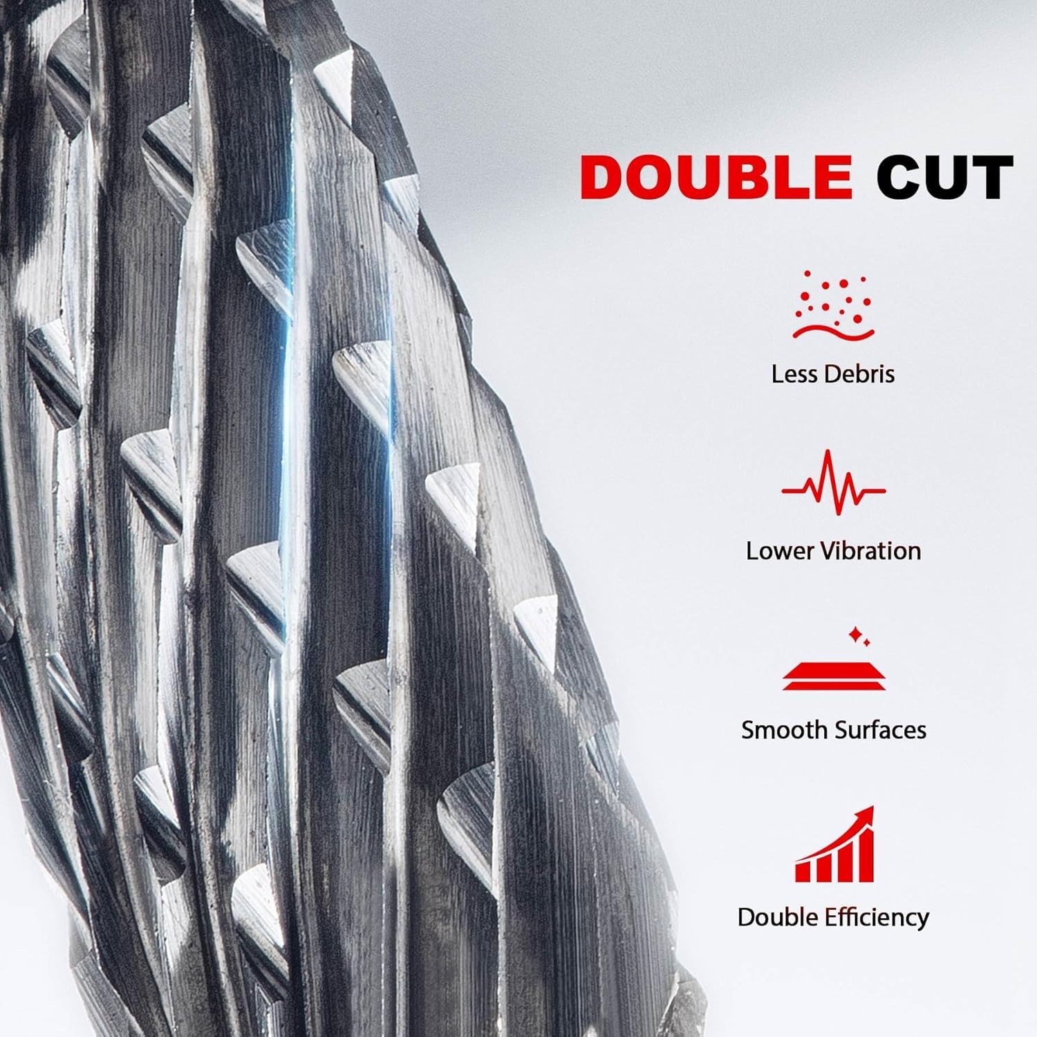 HAUTMEC Tungsten Carbide Rotary Burr Bit YG6, 1/4" Shank Double Cut Die Grinder Bit, Low Vibration Precision Rotary File for Metal Grinding, Engraving & Deburring (6MM Cylindrical Ball End), HT0198