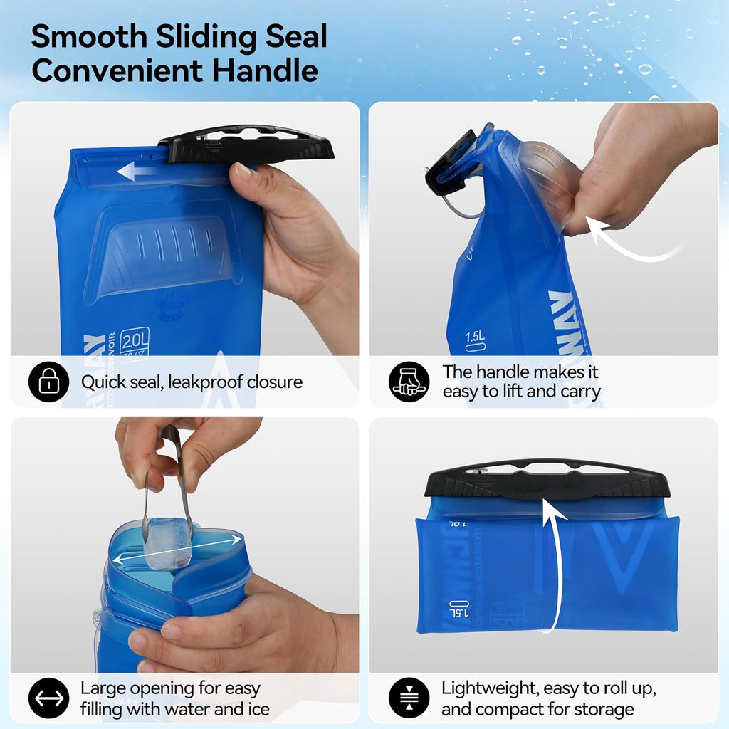 MARCHWAY Lightweight TPU Hydration Bladder 2L/3L for Hydration Packs, Slide-Seal Wide Mouth Water Reservoir Bag with Carry Handle for Hiking, Cycling, Running, Camping, Travel