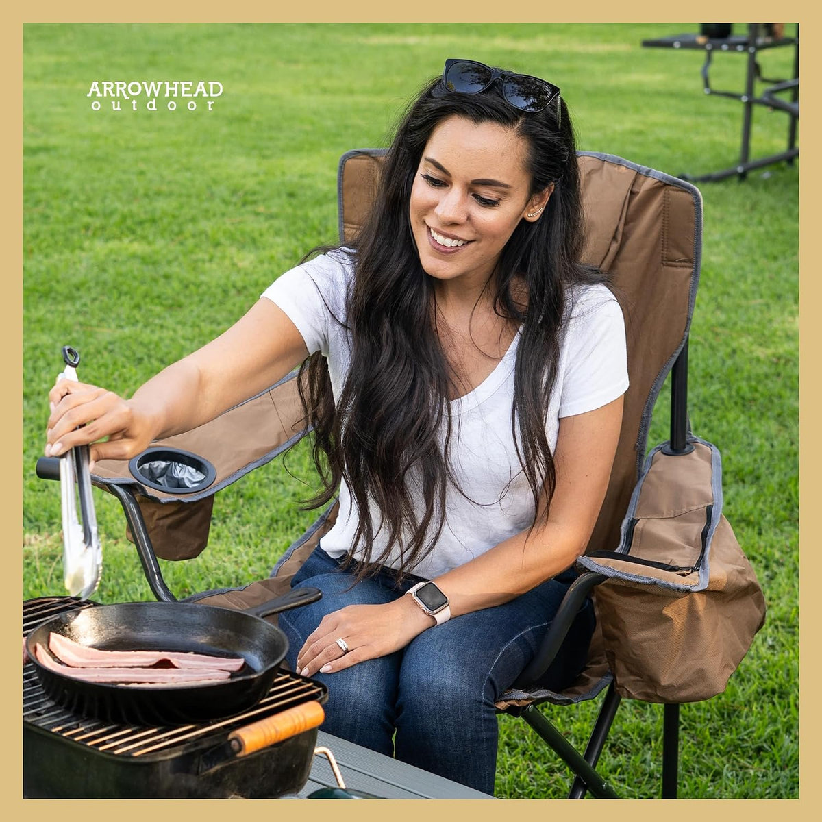 ARROWHEAD OUTDOOR 2PK Portable Deluxe Folding Camp Quad Chair, Headrest