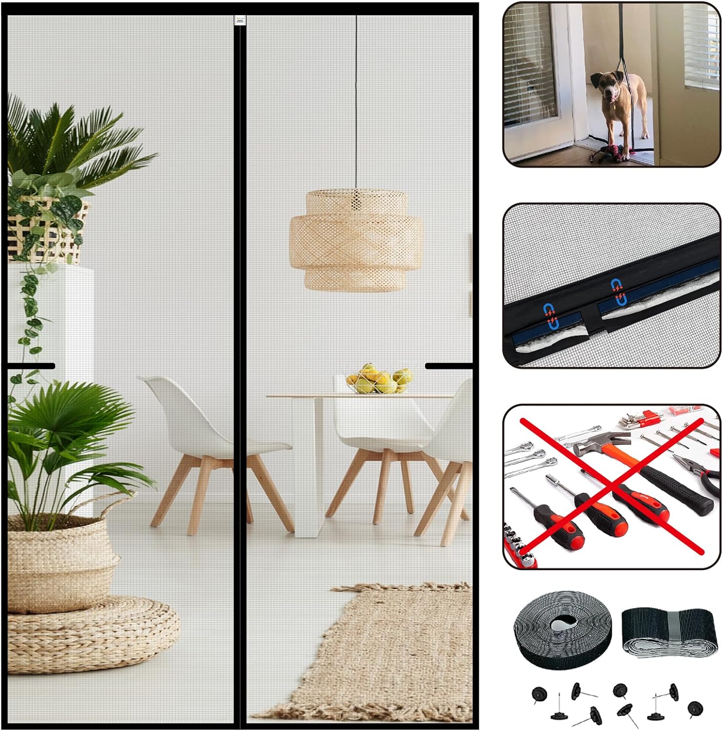 CHIYUNS Screen Door Mesh Magnetic Closure 36 x 82 inch, Self Closing Fiberglass Mosquito Net with Magnet for Doors, Heavy Duty Bug Fly Screens Curtain for Doorway, Keep Bugs Out, Pet Friendly