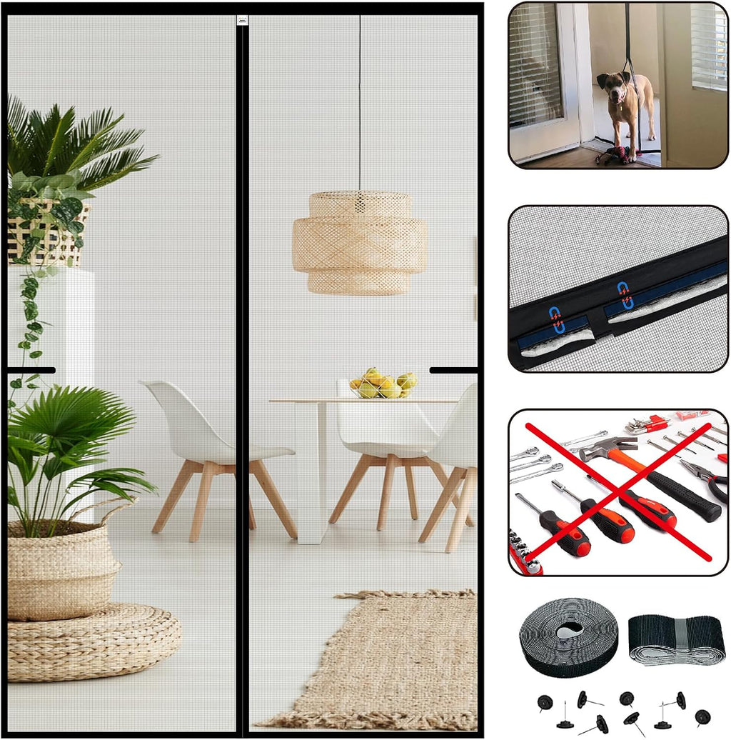 CHIYUNS Screen Door Mesh Magnetic Closure 36 x 96 inch, Self Closing Fiberglass Mosquito Net with Magnet for Doors, Heavy Duty Bug Fly Screens Curtain for Doorway, Keep Bugs Out, Pet Friendly