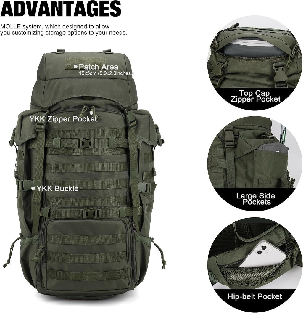 Mardingtop 70L Internal Frame Backpack for Hunting,Camping,Hiking Backpacking Backpack with Rain Cover