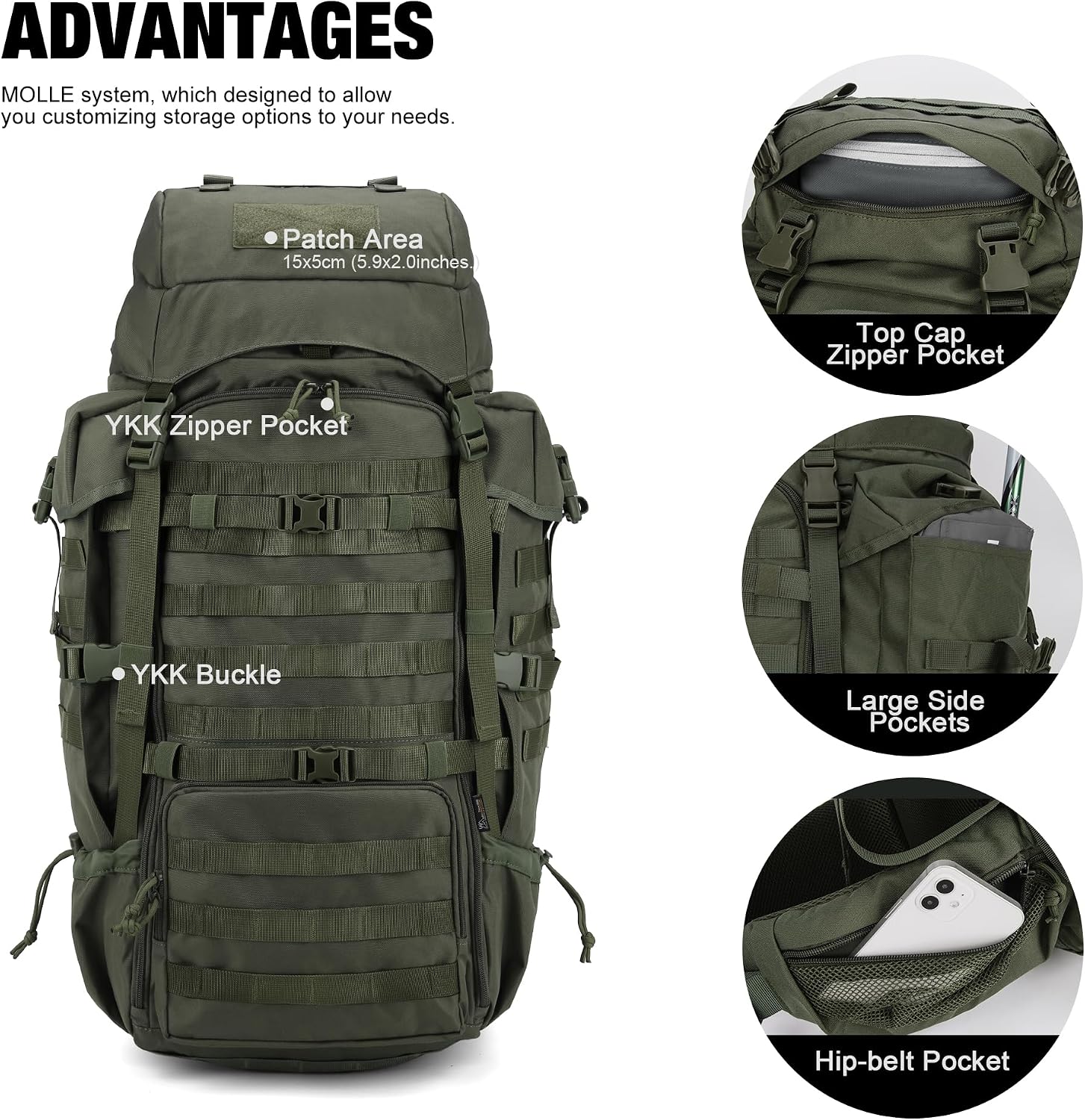 Mardingtop 70L Internal Frame Backpack for Hunting,Camping,Hiking Backpacking Backpack with Rain Cover