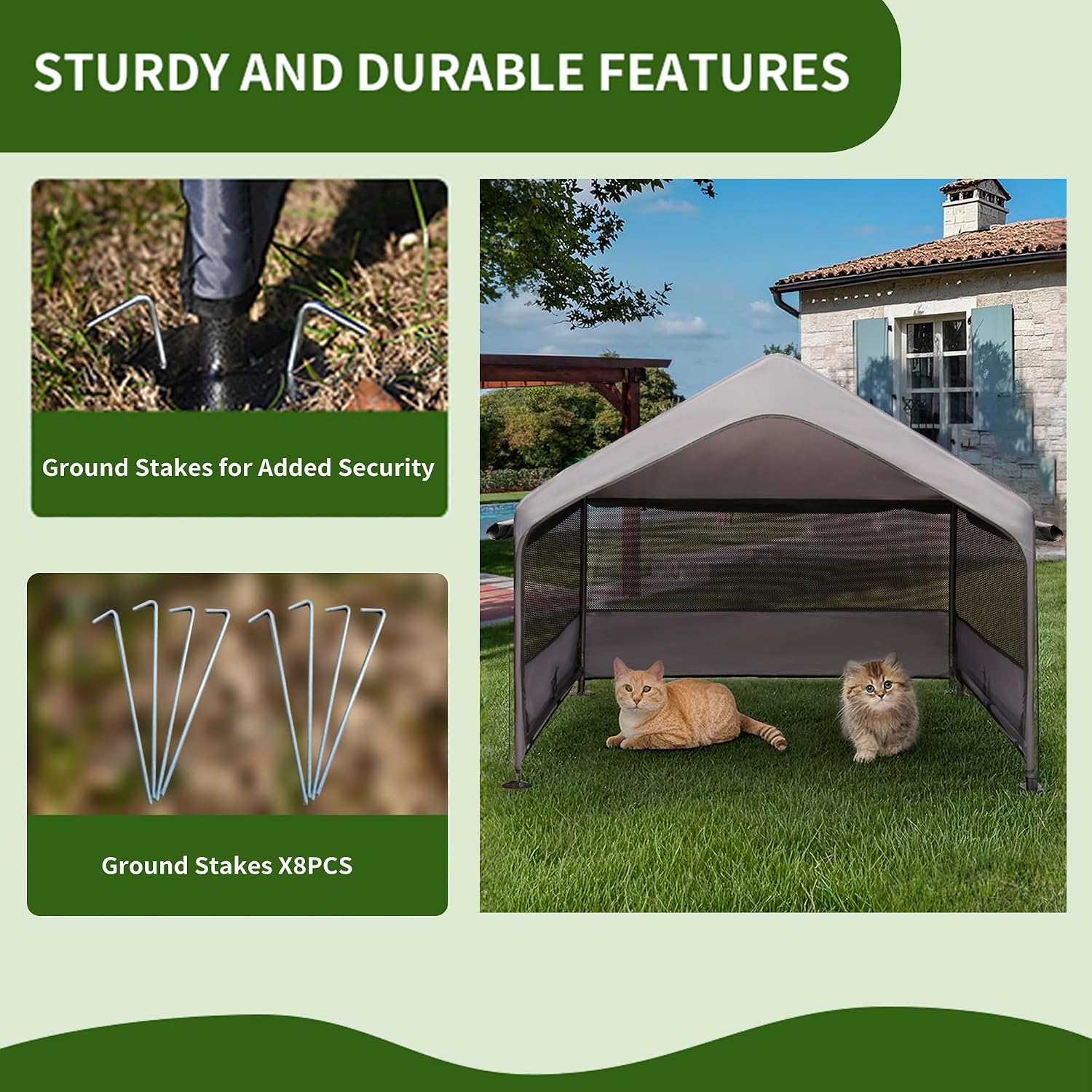 Summertrail Extra Large Dog House Outside, Dog Shade Shelter Tent Outdoor | Doghouse Canopy with Three-Sided Breathable Mesh Windows, Waterproof Pet Shade Shelter for Small Animal 4'x 4'x 3.3' Grey