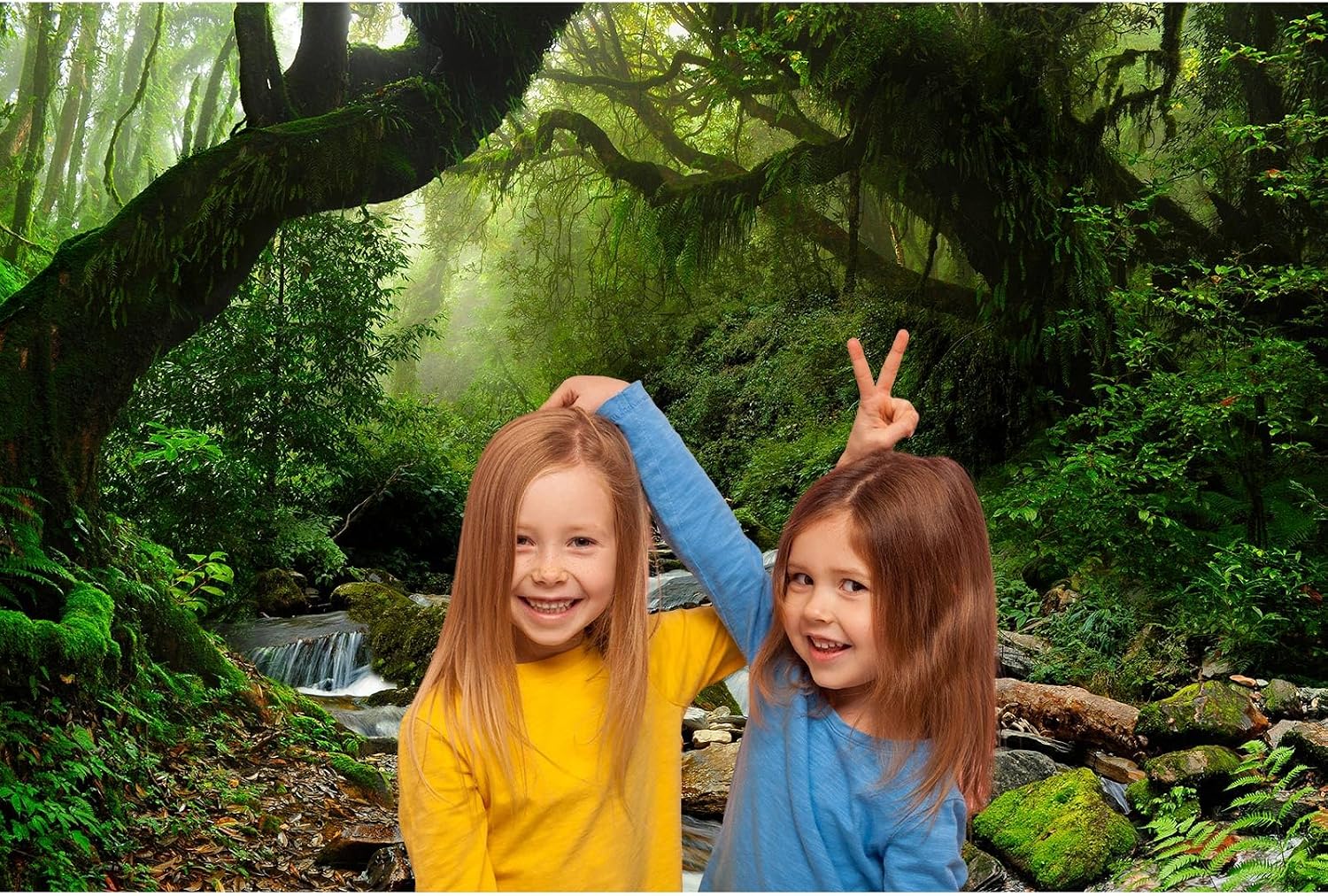 Jungle Forest Backdrop Foggy Rainforest Jungle Landscape Photography Background Stream Lush Green Trees Plants Nature Scene Backdrop for Travel Hiking Portrait Video Shoot Photo Studio Props 7x5ft