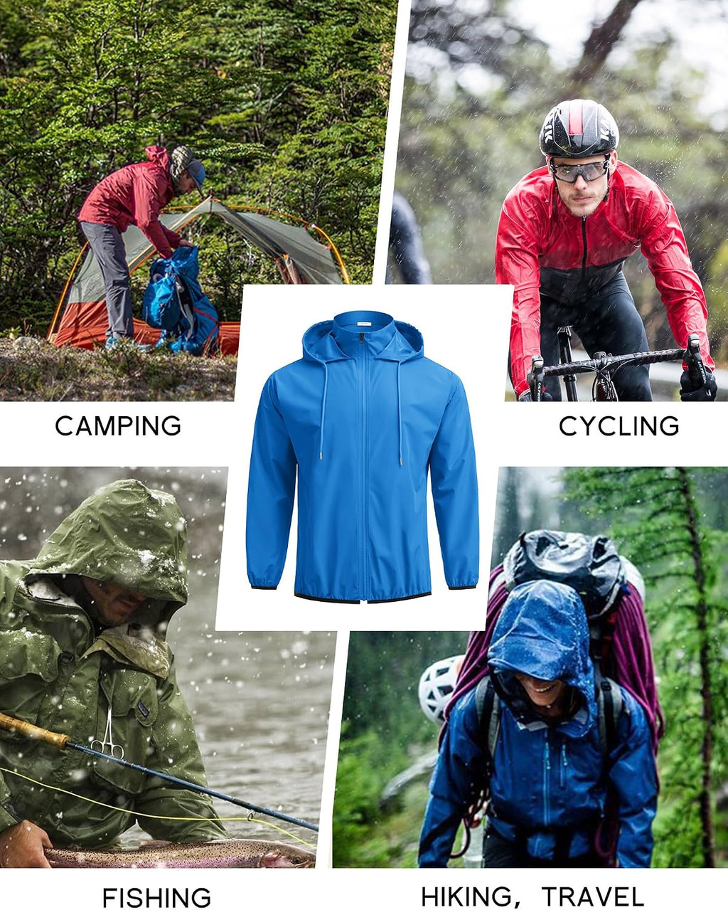 COOFANDY Men's Light Rain Jacket Packable Waterproof Raincoat Windbreaker