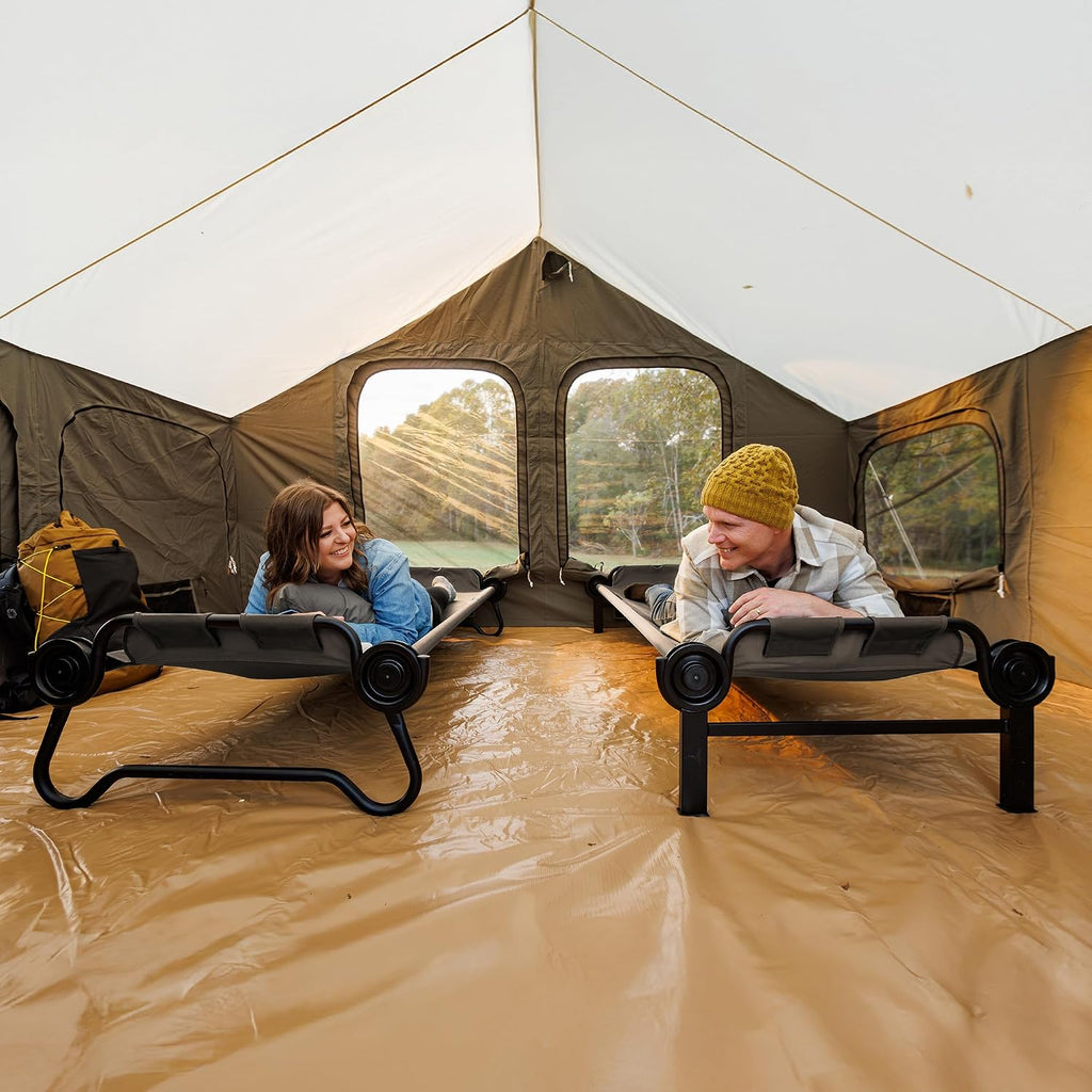 Disc-O-Bed Extra Large Portable Bunk Camping Cots with Carry Bags, Tan