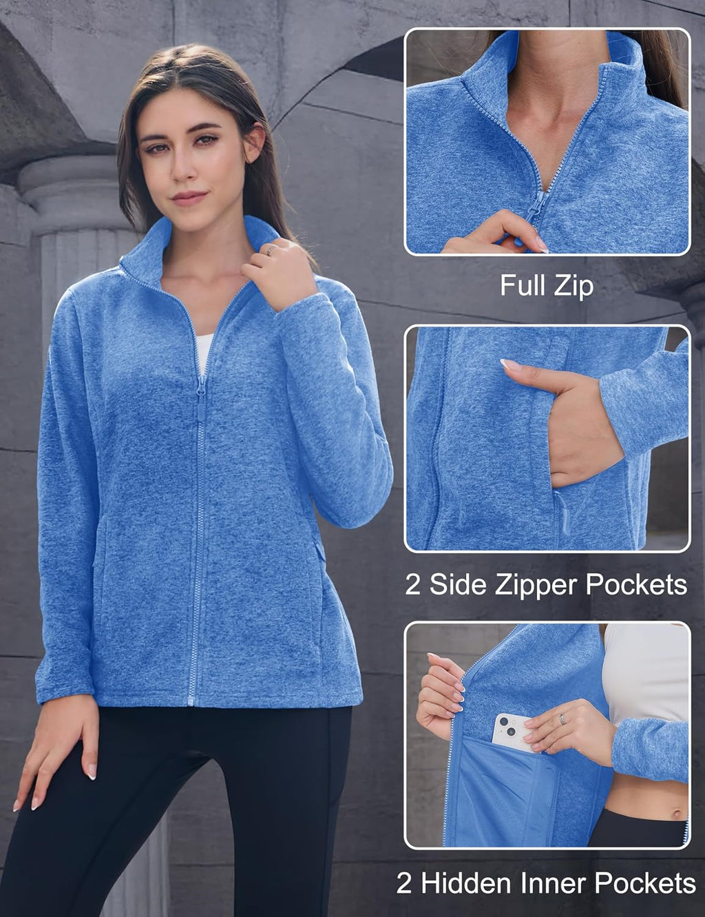 MAGCOMSEN Womens Fleece Zip Up Jacket with Pockets Lightweight Soft Coat