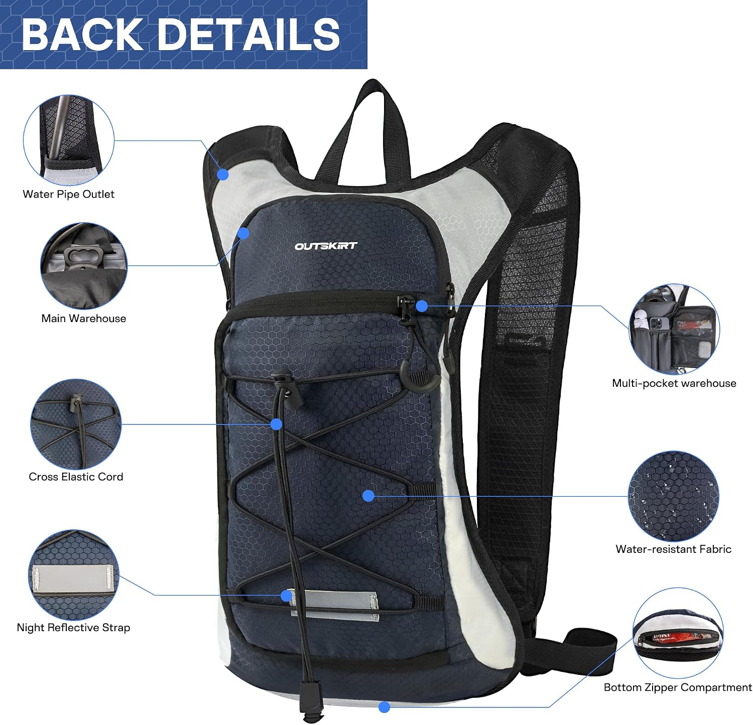 OUTSKIRT Hydration Backpack with 2L Water Bladder, Lightweight and Breathable Running Hydration Pack, Water Backpack for Hiking, Cycling, Trail Running, Marathons & Outdoor Adventures for Men Women