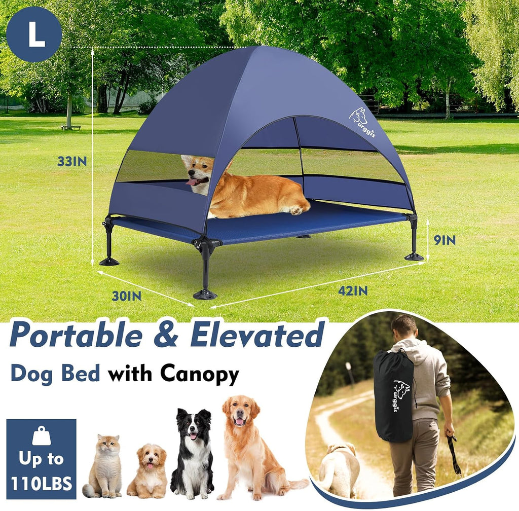 Elevated Dog Bed with Canopy Raised Outdoor Dog Shade Camping Cooling Cot