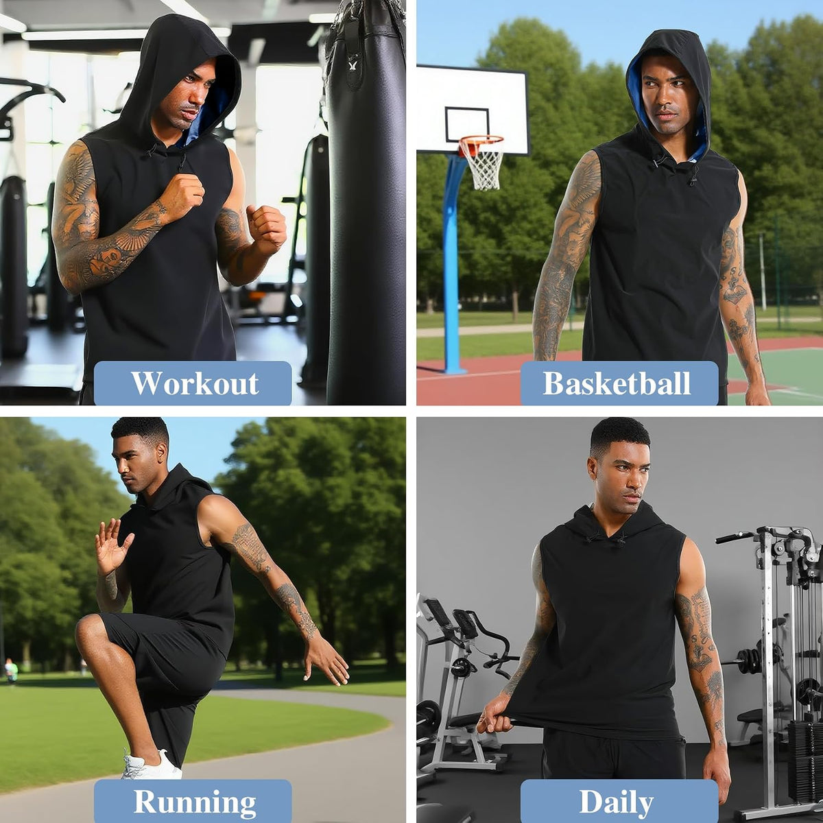 Sauna Shirt for Men Heat Trapping Workout Vest Hoodies Mens Tank Top Sleeveless Sweat Suit for Boxing Exercise Gym