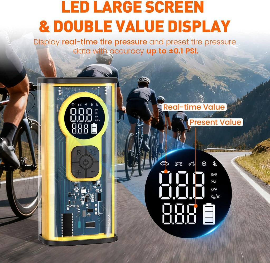 Electric Bike Tire Pump, Portable Electric Air Pump for Road Bicycle, E-Bike, Motorcycle, Car Tires and Sports Ball Inflation