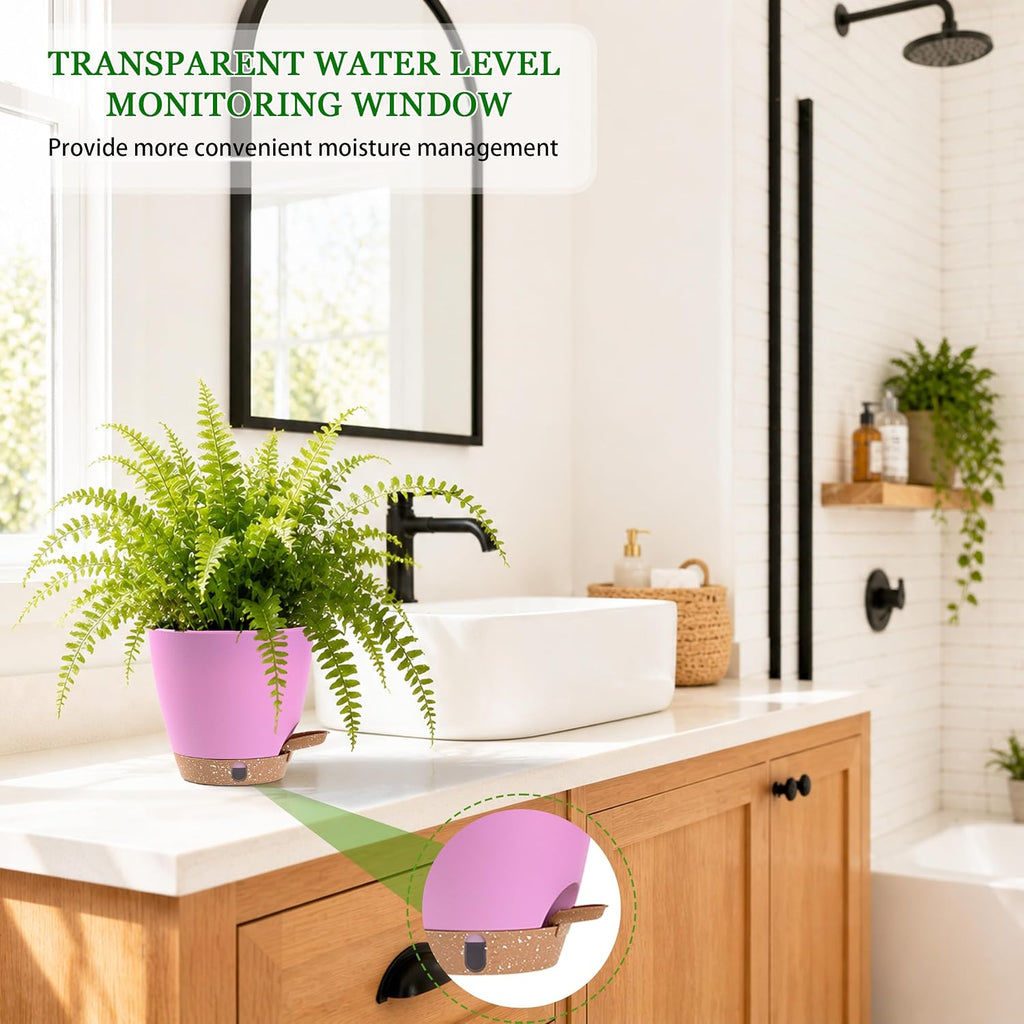 6 Inch Small Self Watering Pots for Indoor Outdoor Plants,5-Pack