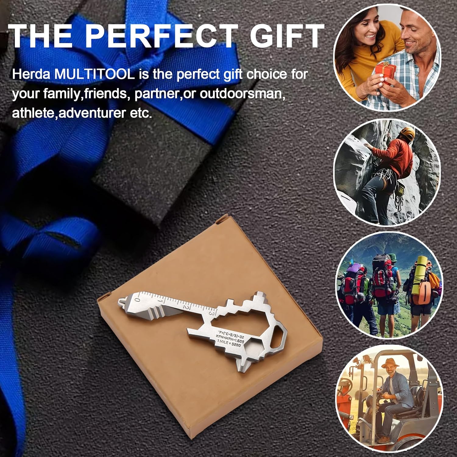 Herda Keychain Multitool - EDC Tool with 17+ Functions Gifts Bottle Opener