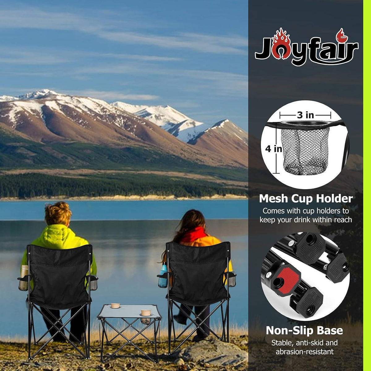 Joyfair Camping Lawn Chairs & Table Set, Large Beach Chairs for Outside