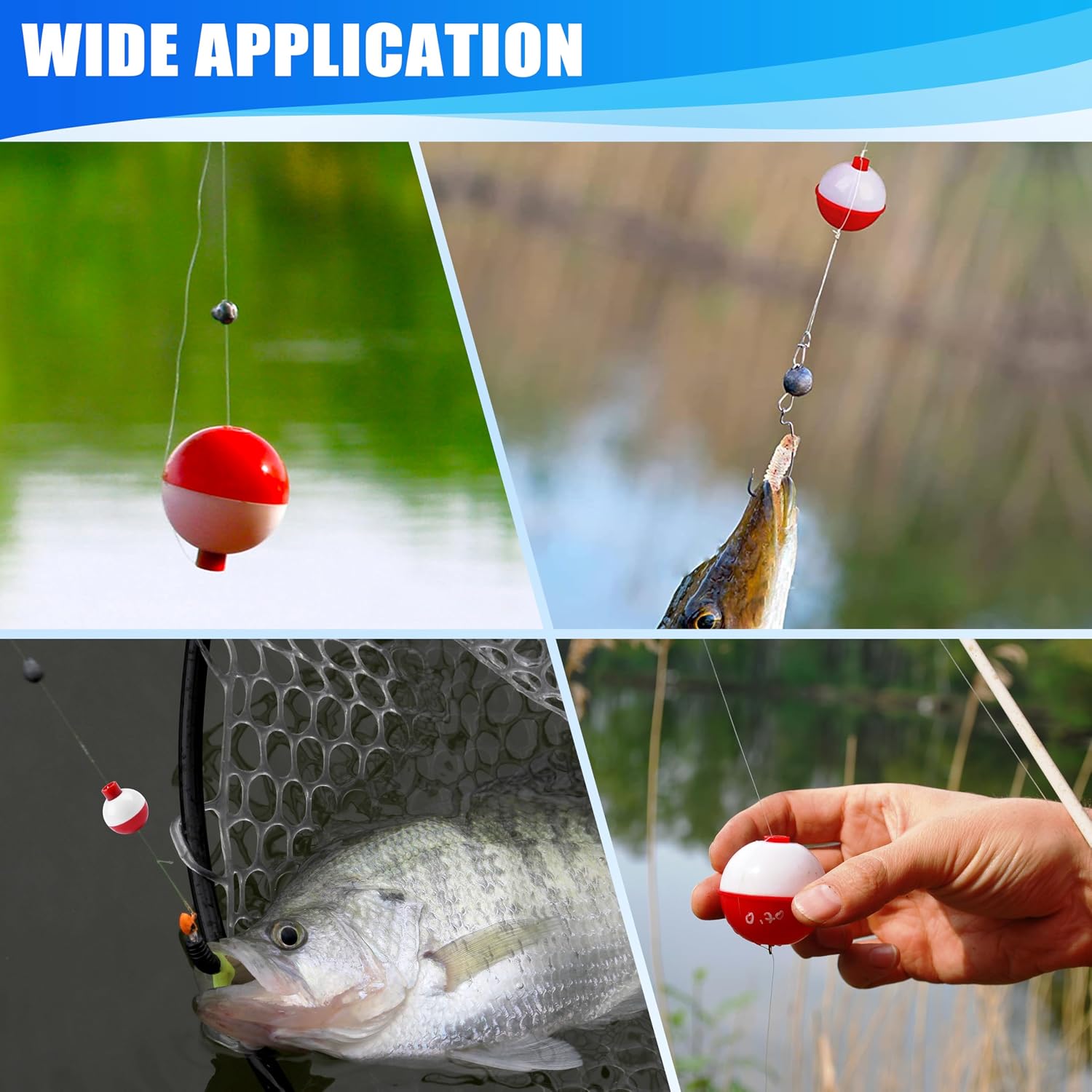 AGOOL Fishing Bobbers Set Snap Hard ABS on Red/White Fishing Floats Bobbers Push Button Round Buoy Floats Tackle Accessories Size: 0.5/0.75/1/1.25/1.5/1.75/2/2.5 Inch