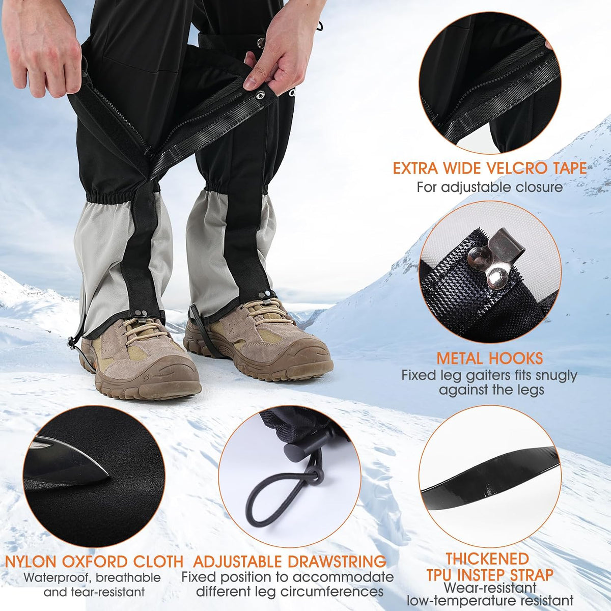 Leg Gaiters for Men Women Adjustable Gators Hiking Snow Gaiters