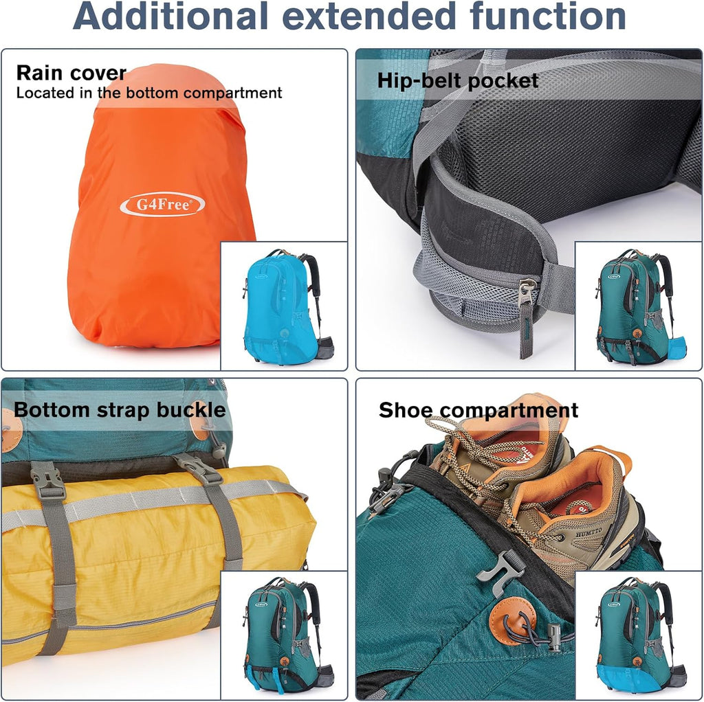 G4Free 50L Hiking Backpack Waterproof Daypack Outdoor Camping Climbing Backpack with Rain Cover for Men Women