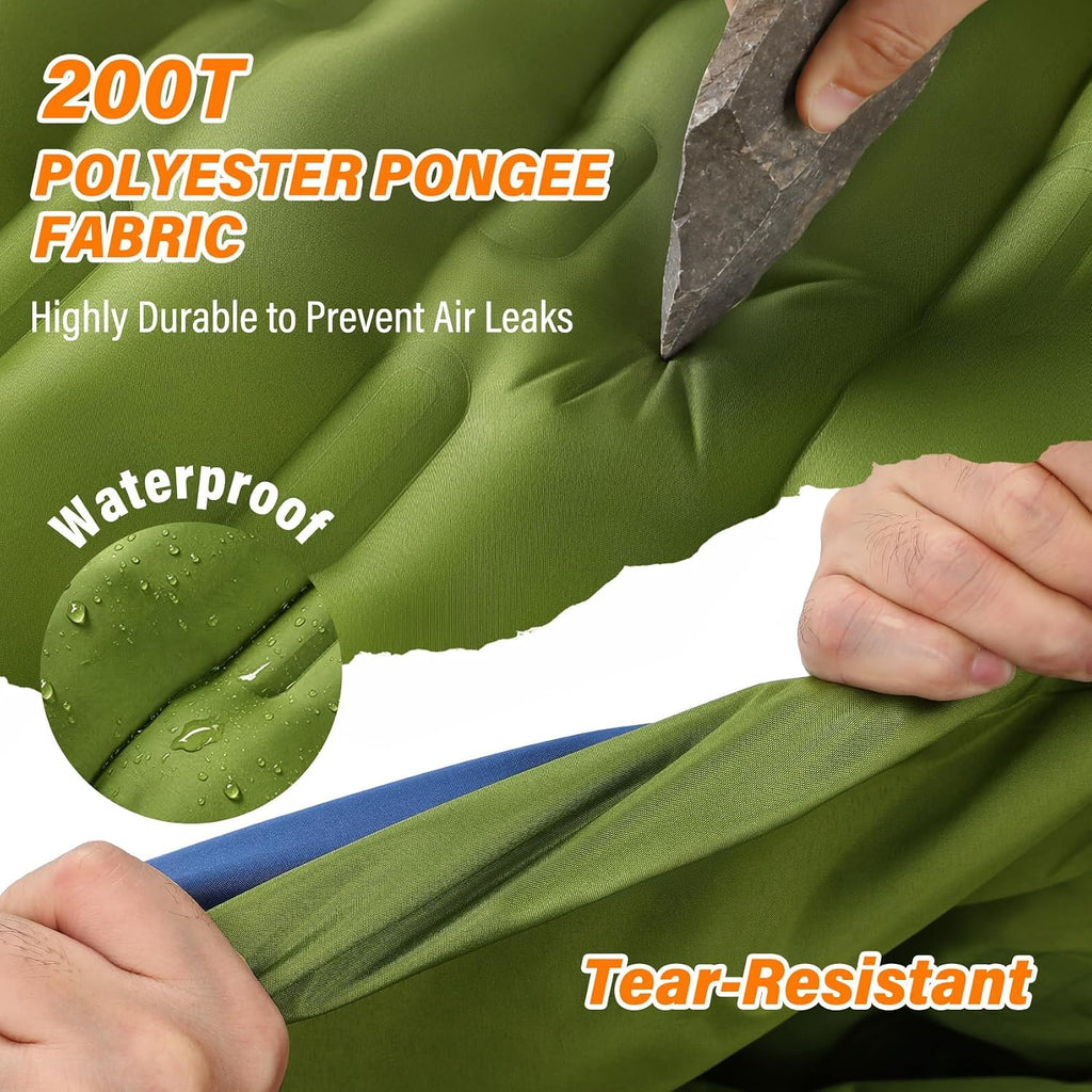 Camping Sleeping Pad, 6 inch Thick Ultralight Camping Mat with Pillow, Built-in Foot Pump Inflatable Sleeping Pads Compact for Camping Backpacking Hiking Traveling Tent,Single,Green