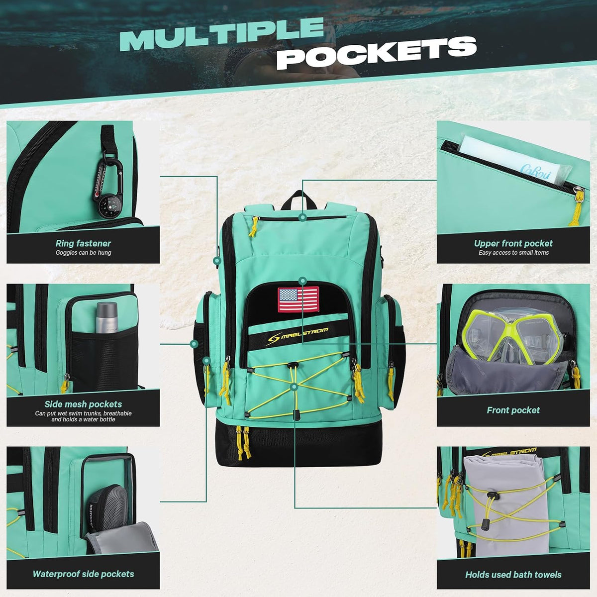 Maelstrom Waterproof Swim Backpack, Gear Sports Bag With Shoe Compartment