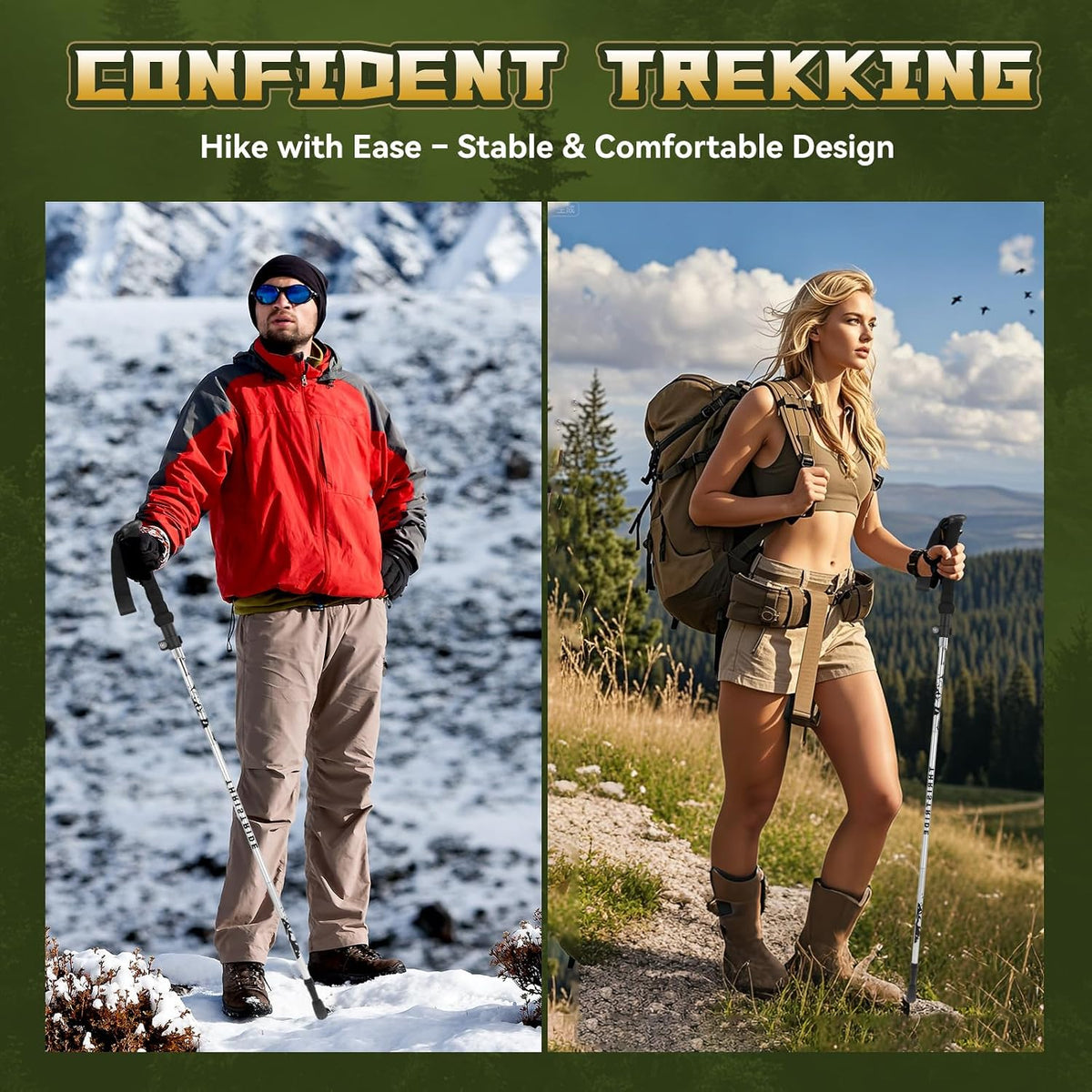 Single Collapsible Trekking Pole （1 Pack） Hiking Essentials