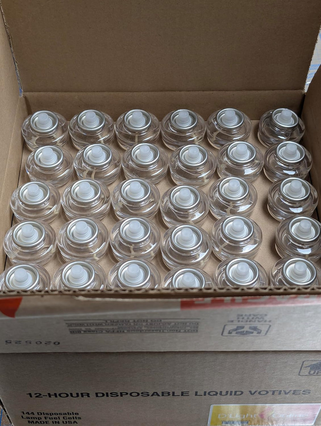 D'Light Online HD12-144 Disposable Liquid Candles 12 Hour Liquid Votive Fuel Cell Oil Candle Cartridge Clear Votive Candles Fuel Cells for Restaurant, Hotels, Wedding Table Top Lights - Set of 144