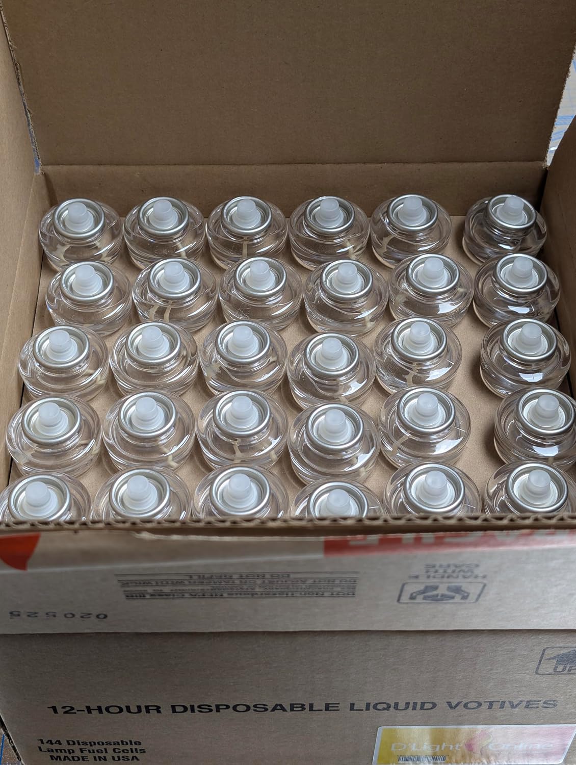 D'Light Online HD12-144 Disposable Liquid Candles 12 Hour Liquid Votive Fuel Cell Oil Candle Cartridge Clear Votive Candles Fuel Cells for Restaurant, Hotels, Wedding Table Top Lights - Set of 144