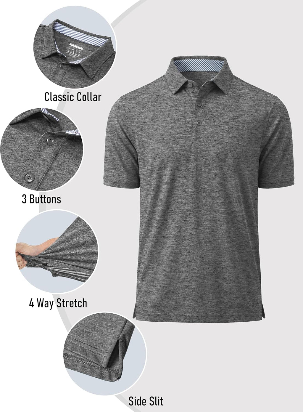 MAGCOMSEN Men's Short Sleeve Polo Golf Shirts 3-Button Moisture Wicking Athletic T-Shirts Casual Collared Shirt