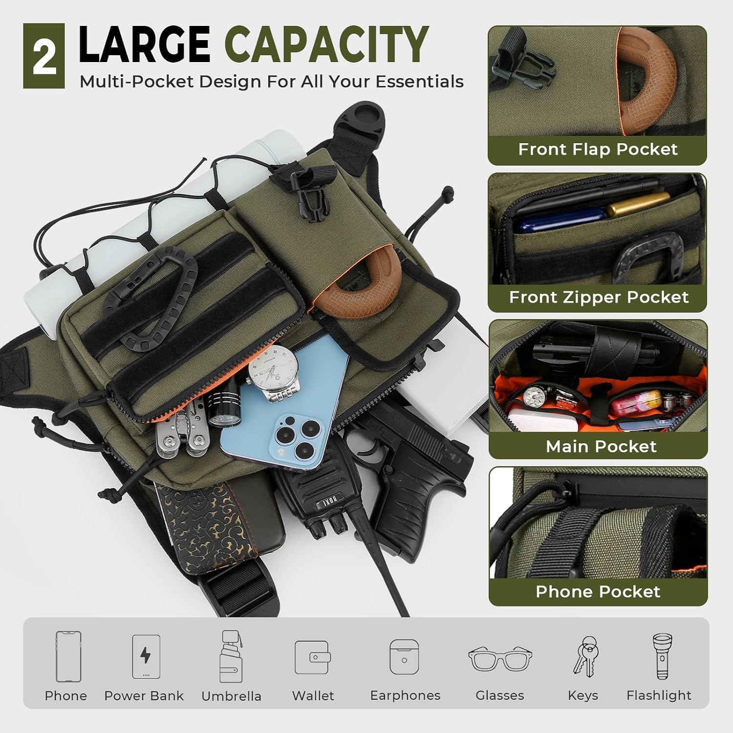Muserise Outdoor Chest Bag For Men and Women, Tactical Vest For Running, Cycling, EDC Chest Pack Rig For Sports and Workouts