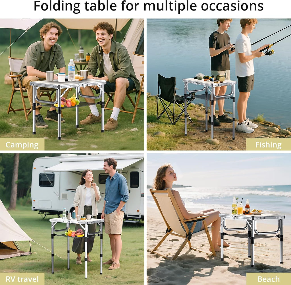 Anbte Folding Camping Table, 24"X 16" Adjustable Height Small Folding Table