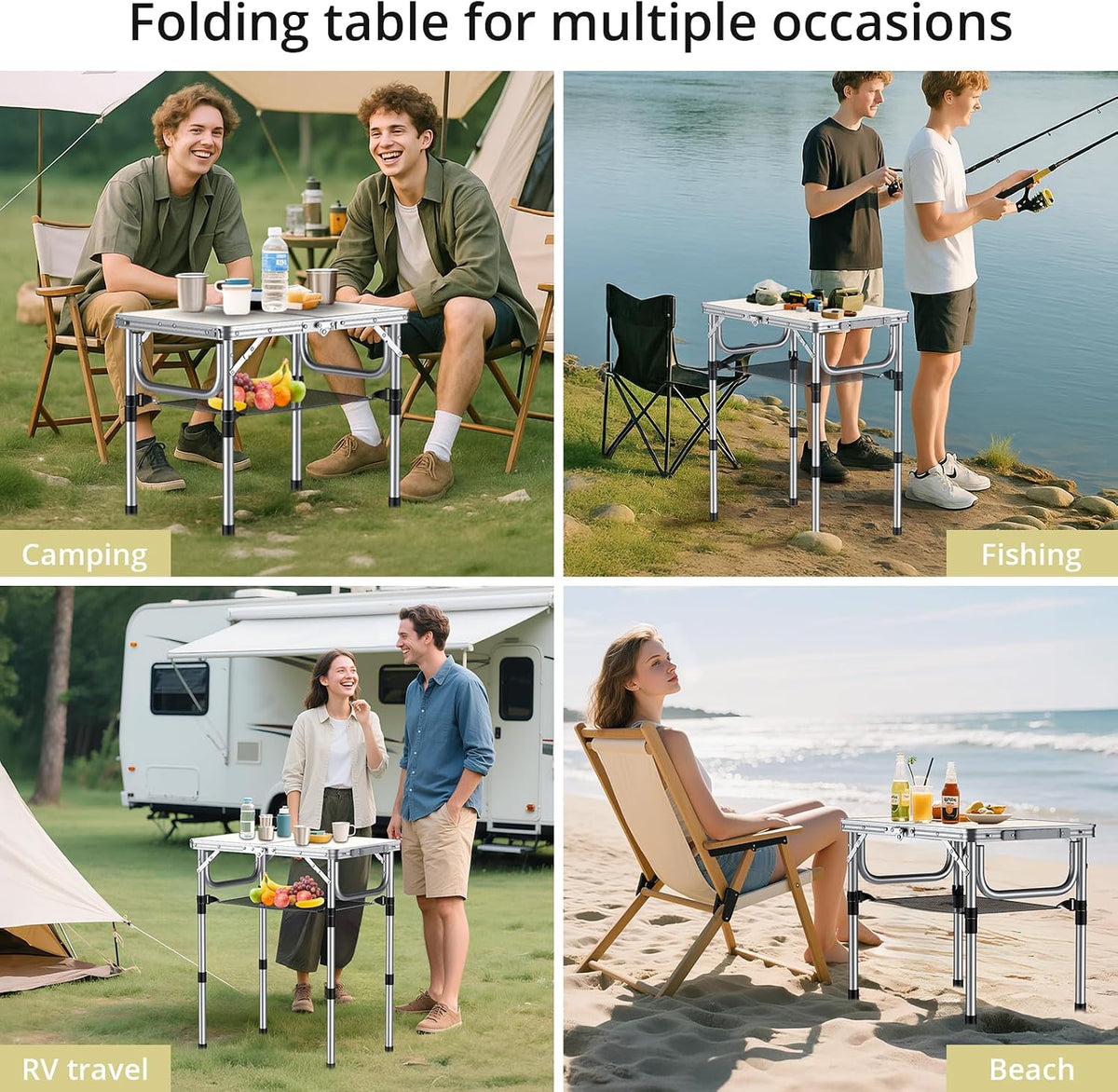 Anbte Folding Camping Table, 24"X 16" Adjustable Height Small Folding Table