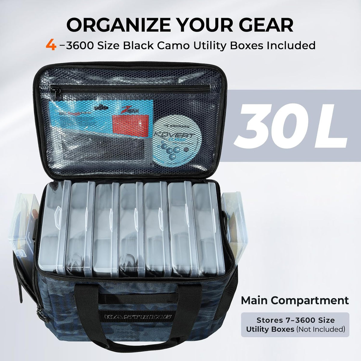 KastKing BaitSpace Tackle Bag with Removable Bait Binder, 4 Tackle Boxes