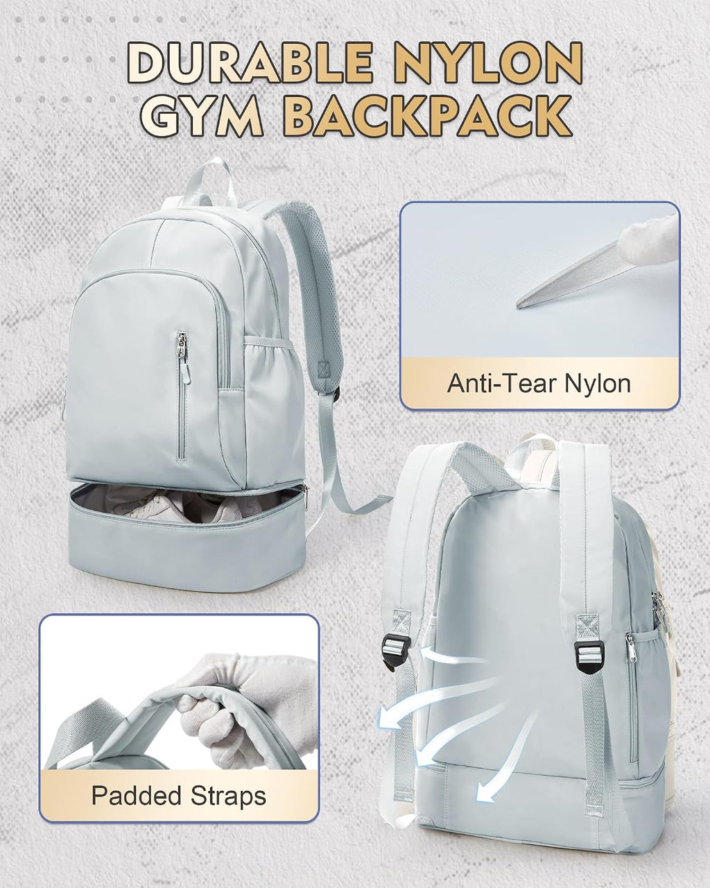 Gym Backpack for Women Men, Lightweight Gym Bag with Shoe Compartment, Waterproof Backpack Sports Essentials with Wet Pocket for Fitness Yoga Sports, Blue