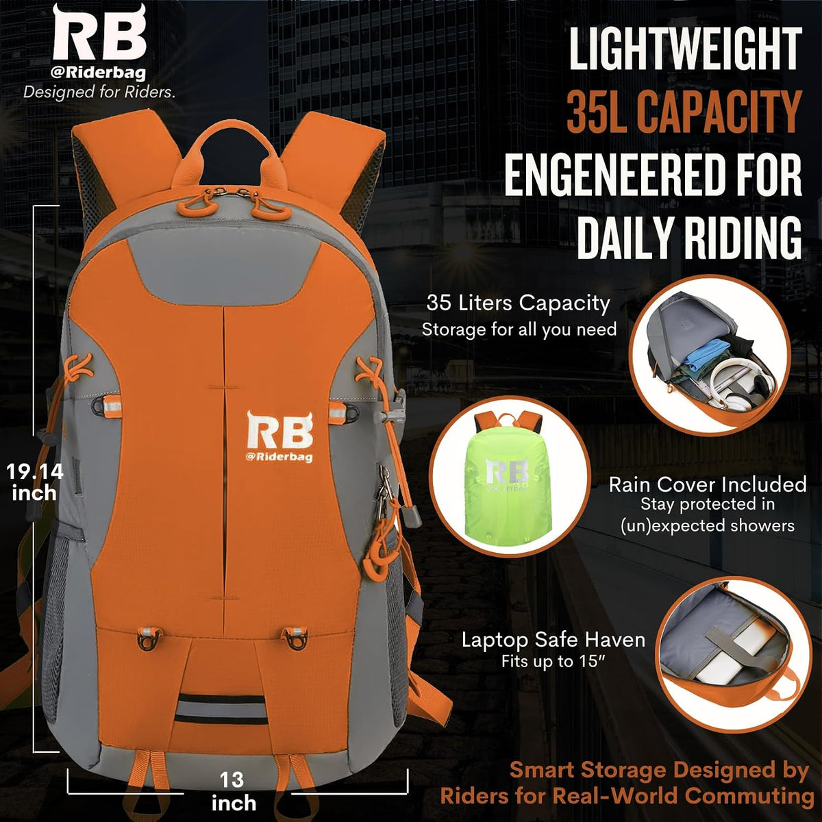 riderbag Reflective Motorcycle Backpack, Hi Viz Commuter Riding Bag